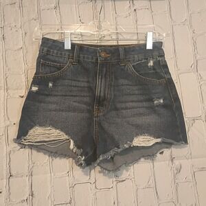 Rewash Distressed High Waisted Denim Shorts Dark Wash Cut Off Frayed Hem Size 3